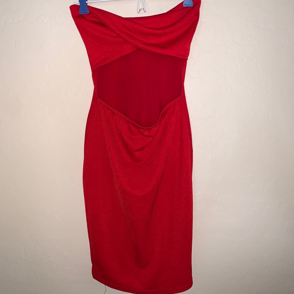 Red strapless cut-out dress